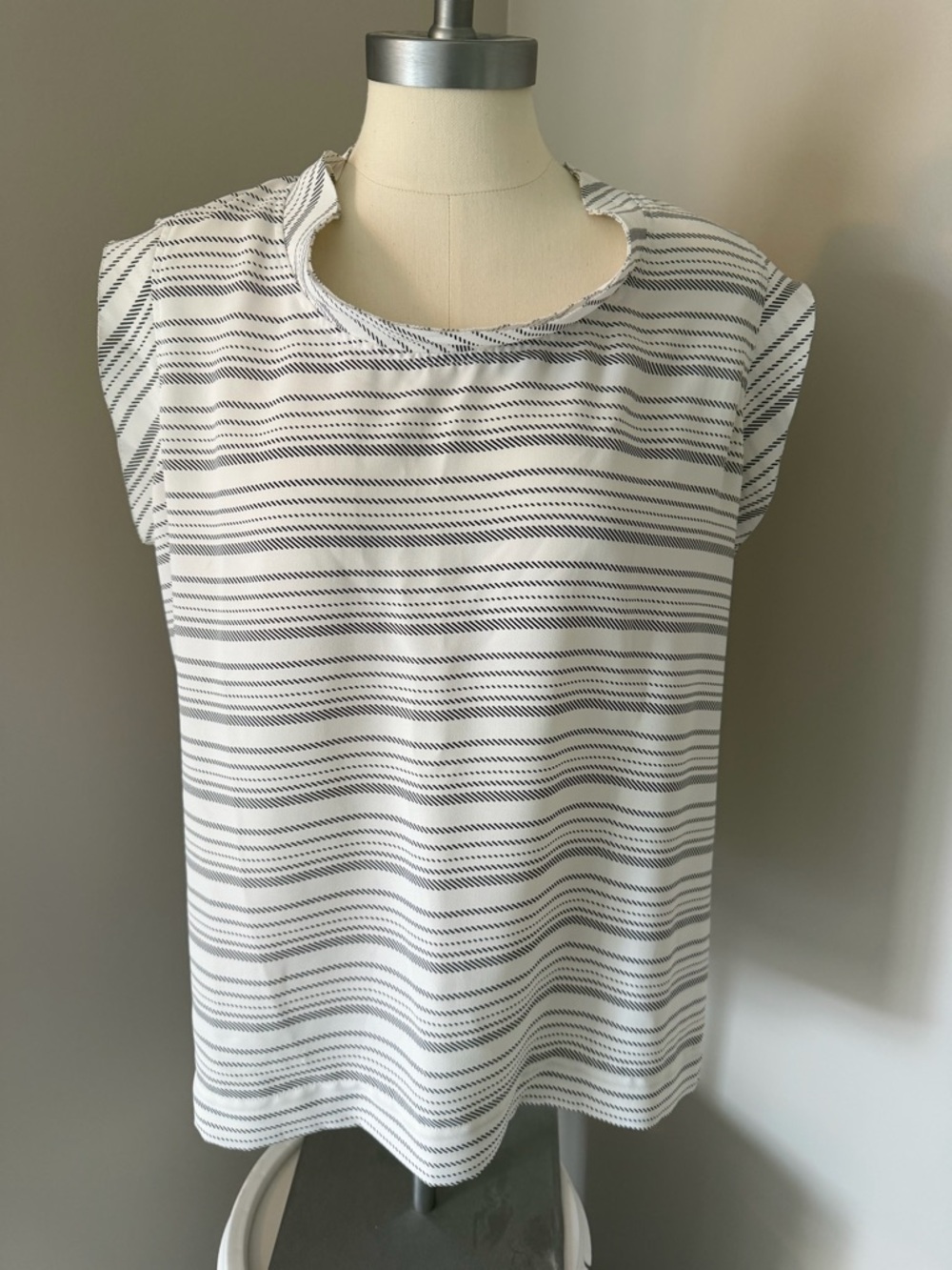 CAbi Black and White Striped Cap-Sleeve Top